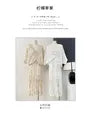 Lace V-Neck Shirt / Fringed High-Waist Pencil Skirt