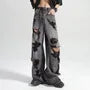 Low Rise Washed Distressed Wide Leg Jeans