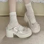 Block Heel Platform Plain Mary Jane Pumps