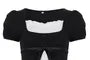 Short Sleeve Square-Neck Color-Block Ruffled-Trim A-Line Top