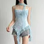 Set: Asymmetrical Ruffle Trim Lace Slim Fit Camisole Top + Thin Scarf