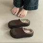Platform Fleece-Lined Faux Leather Mules