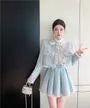 Set: Tweed Tassel Trim Button-Up Jacket + High Rise Pleated Mini A-Line Skirt