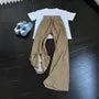 Drawstring Waist Plain Corduroy Wide Leg Sweatpants