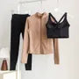 Set: Stand Collar Plain Zip Jacket + Sport Bra Top + High Waist Plain Yoga Pants