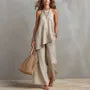 Set: Plain Asymmetrical Camisole Top + High Waist Wide Leg Pants