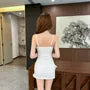 Spaghetti Strap V-Neck Plain Floral Lace Mini Bodycon Dress