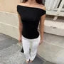 Off Shoulder Plain Slim-Fit Crop Tank Top