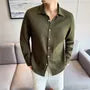 Long-Sleeve Button-Up Plain Shirt / Stand Collar Shirt