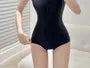 Sleeveless Plain Half-Zip Swimsuit
