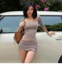Set: One-Shoulder Short-Sleeve Plain Crop T-Shirt + Low Rise Shirred Mini Pencil Skirt