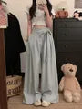 High Waist Plain Tie Waist Wide Leg Pants