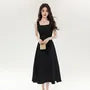 Sleeveless Square Neck Plain Midi A-Line Dress