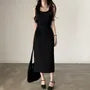 Sleeveless Round Neck Plain Tie-Waist Midi Sheath Dress