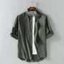 Elbow-Sleeve Stand Collar Linen Plain Shirt