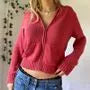 Zip-Up Cropped Knit Hoodie