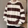 Crew Neck Striped Cable-Knit Oversized Sweater