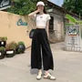 Drawstring Waist Plain Ruffle Cropped Baggy Pants