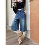 Mid Waist Washed Wide Leg Jorts