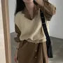 Long-Sleeve Notch Lapel Plain Midi Shirt Dress / V-Neck Sweater Vest