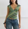 V-Neck Striped Color-Block Slim-Fit Crop Tank Top