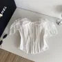 Short-Sleeve Off Shoulder Plain Lace Panel Bustier Top