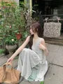 Sleeveless V-Neck Plain Maxi A-Line Dress / Spaghetti Strap Midi A-Line Dress