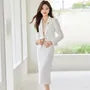 Notch Lapel Plain Single Breasted Blazer / High Rise Midi Pencil Skirt