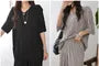 Set: Short-Sleeve V-Neck Pleated Top + Elastic Waist Pleated Pants