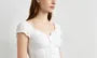 Cap Sleeve V-Neck Plain Ruffled-Trim Eyelet Lace Slim-Fit Blouse