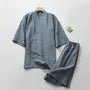 Pajama Set: 3/4-Sleeve Striped Kimono Top + Shorts