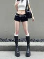 Low Rise Studded Denim Hot Pants