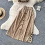 Set: Plain Flap Pocket Drawstring Button Padded Cropped Tube Top + High Waist Slit Midi A-Line Skirt