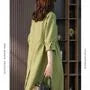 Long-Sleeve Plain Linen Midi A-Line Shirt Dress