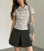 Short Sleeve Plaid Asymmetric Slim-Fit Shirt
