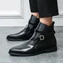 Wrap Around Buckled Faux Leather Chelsea Boots