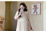 Maternity Short-Sleeve Crewneck Pleated Maxi A-Line Dress