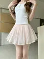 High Waist Plain Lace Trim Pleated Mini A-Line Skirt