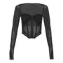 Long-Sleeve Plain Asymmetrical Mesh Bustier Top
