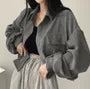 Plain Corduroy Loose-Fit Crop Shirt
