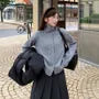 Turtleneck Button-Up Plain Cardigan