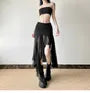 Mid Rise Sheer Panel Asymmetrical Hem Slit Midi Pencil Skirt
