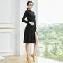 Long-Sleeve Crew Neck Plain Side-Slit Dance Dress