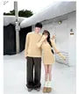 Couple Matching Crew Neck Striped Trim Cable Knit Sweater / Sailor Collar Mini Sheath Sweater Dress