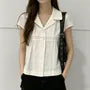 Short Sleeve V-Neck Plain Loose-Fit Shirt