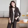 V-Neck Plain Single Button Blazer / Mid Rise Plain Wide Leg Dress Pants / Set