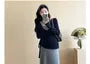 Maternity Set: Halter Neck Plain Knit Midi Dress + V-Neck Plain Knit Top