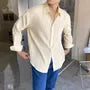 Long-Sleeve Plain Crinkle Button-Up Shirt