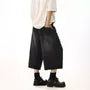 High Waist Washed Wide Leg Capri Jeans