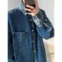 Drop-Shoulder Grommet Washed Pocket Front Denim Single-Breasted Jacket